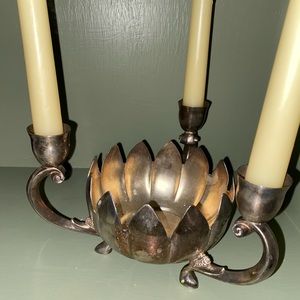 Leonard silver plate lotus dish & candlestick holder, vintage decor